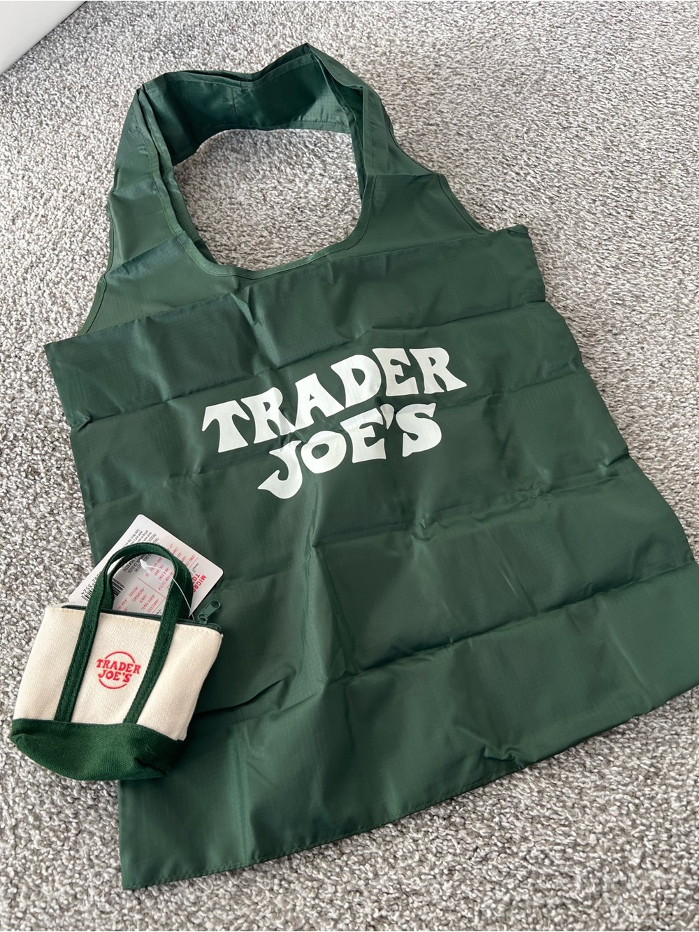 Trader Joe's  shopper Dark Green Foldable Tote Bag with White Logo